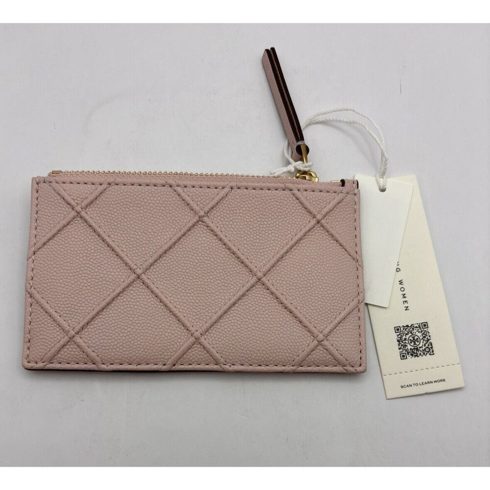 Tory Burch fleming soft grained zip card case Color Pink Dawn New w/tag $148 - Picture 2 of 4